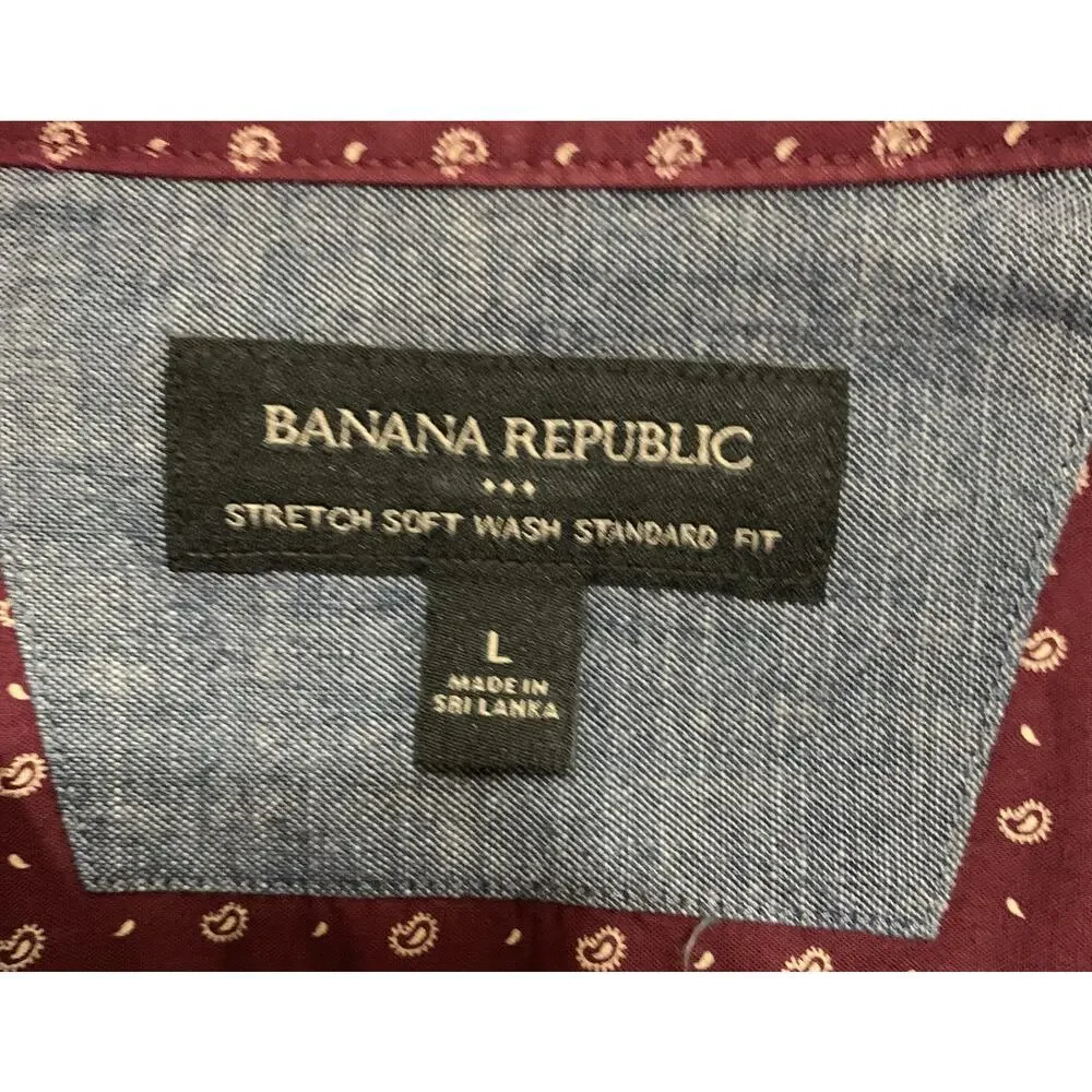 Banana Republic Shirt Maroon w/Paisley Print Standard Fit Soft Wash Men's Large